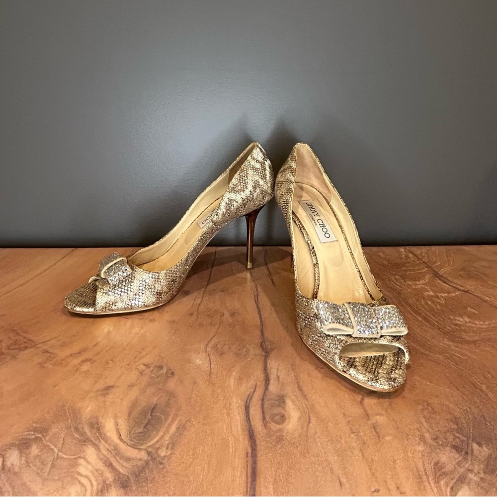 Jimmy Choo Open Toe Glitter Animal Print